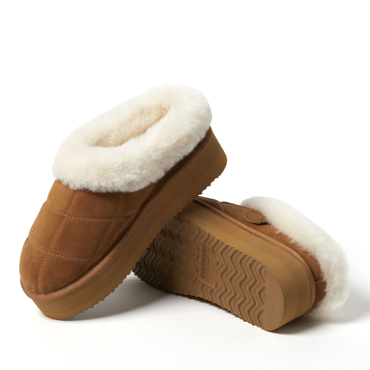 Women's Fireside by Dearfoams Bendigo Genuine Shearling Quilted Platform Clog - US 5086