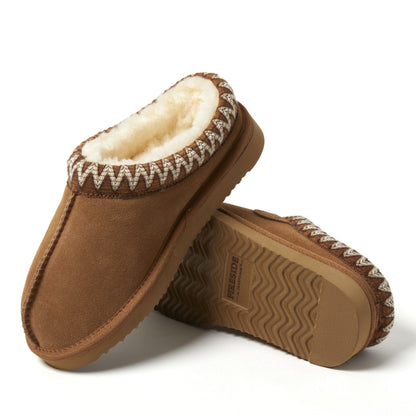 Women's Fireside by Dearfoams Greta Genuine Shearling Clog With Taping - Water Resistant - US 1432