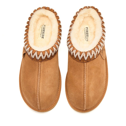 Women's Fireside by Dearfoams Queenstown Genuine Shearling Clog With Taping - US 3287